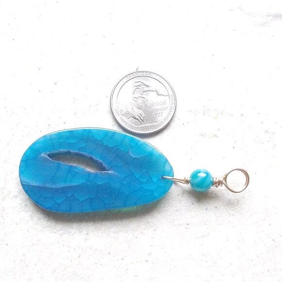 Blue Agate Geode Slice with Sugar Crystal Rim - Pendant - Azure & Ocean Blues - Picture 6 of 11